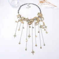 Colliers cascade rétro exagérés en alliage avec étoiles, lune et pampilles pour femmes, style Y2K Hiphop Punk, chaîne de clavicule, bijoux de fête, cadeaux 2