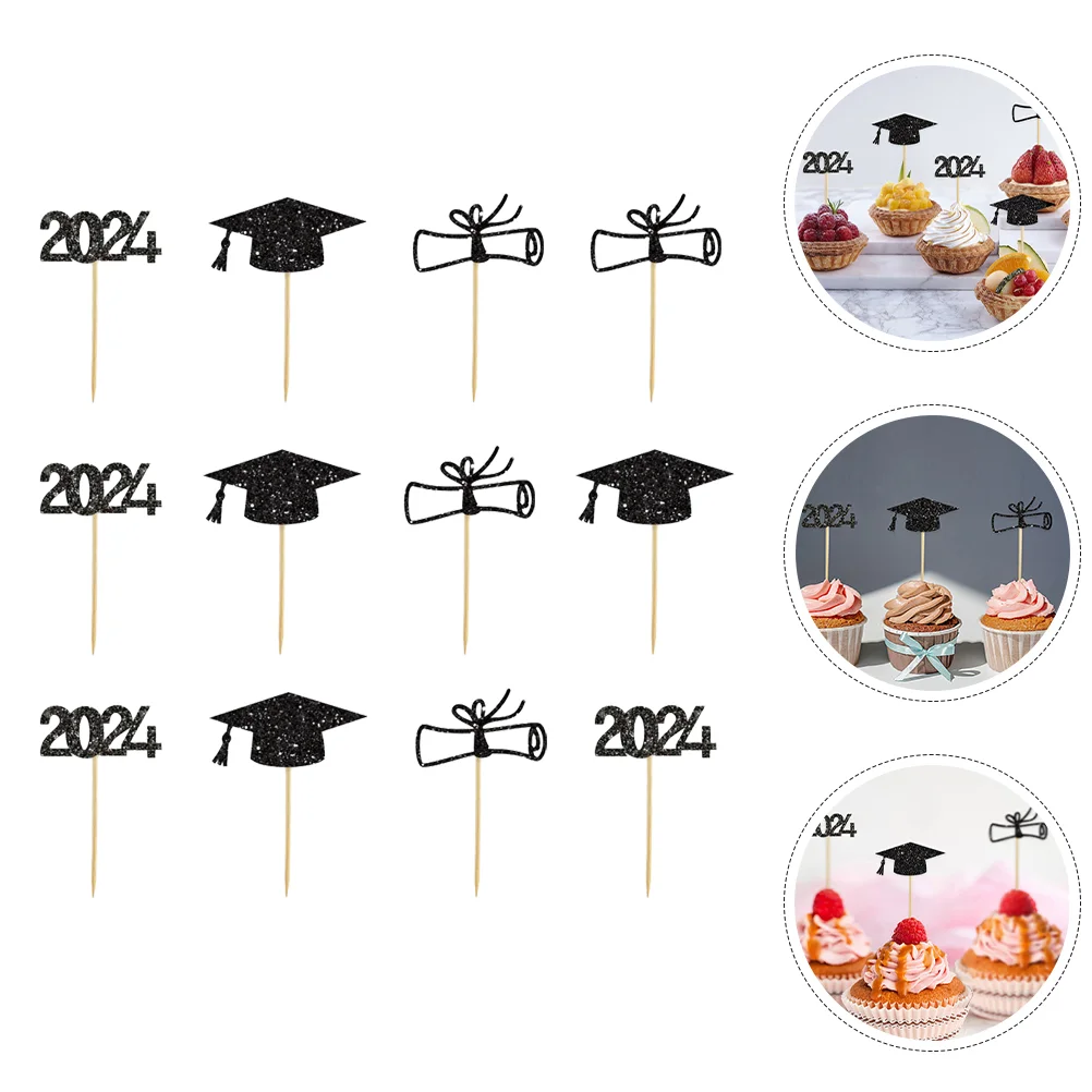 

12pcs Graduation Theme Party Cake Decorations Graduation Cupcake Toppers Dessert Decors