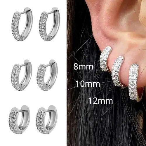 기하학적 U자형 큐빅 지르코니아 후프 귀걸이, 실버 컬러 금속, 작은 크리스탈 후프, 여성용 파티 쥬얼리, 3 가지 디자인 2