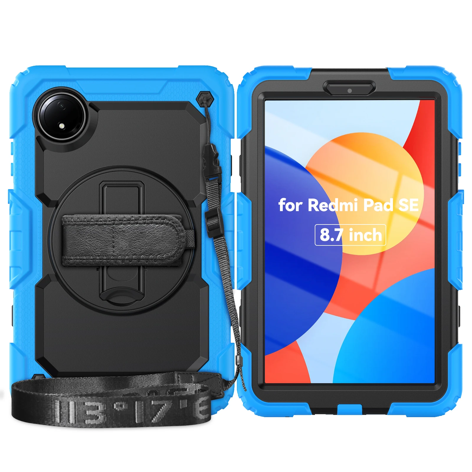 Heavy Duty Shockproof Case with 360° Rotating Stand and Hand/Shoulder Strap, Built-in Screen Protector