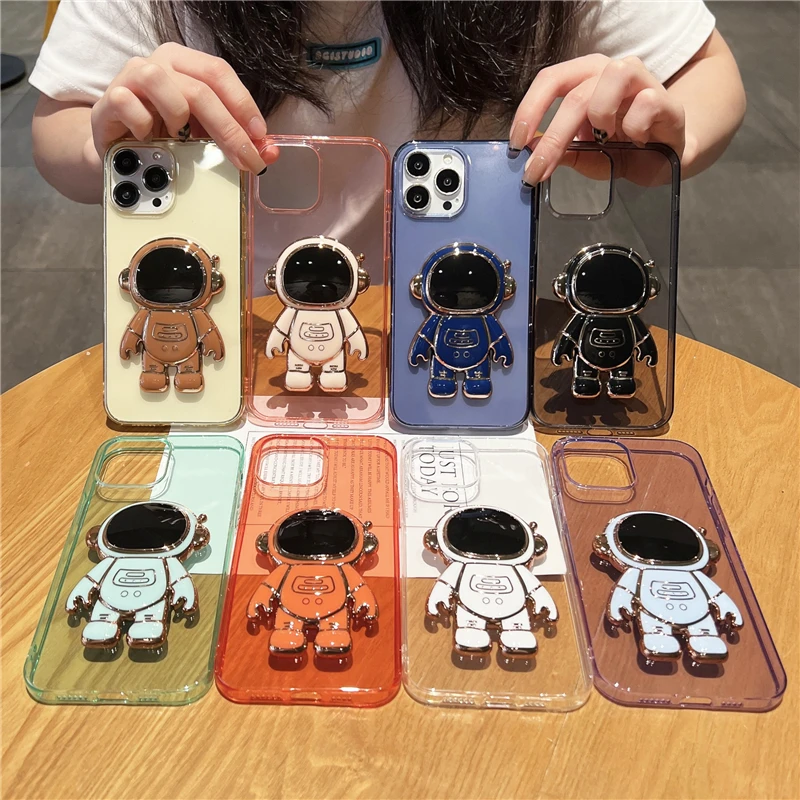 LVTFCO Per iPhone 13 12 Pro Max 11 14 Plus XS XR X 7 8 Plus Astronauta Stand Cover trasparente ibrida in TPU per iPhone 11 13 14 Telefono, verde, per iPhone XS Max