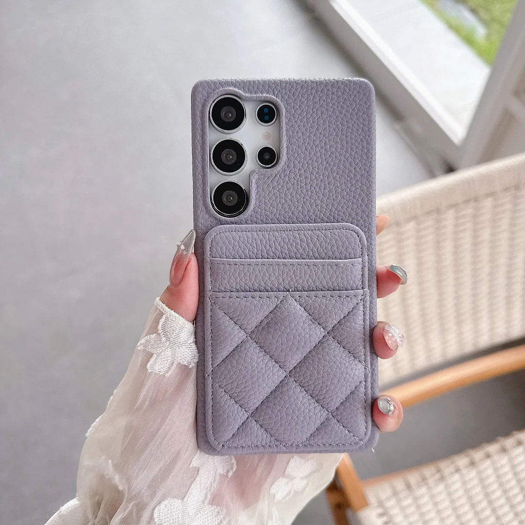 Luxury 3D Grid Leather Wallet Case with Dual Card Slots