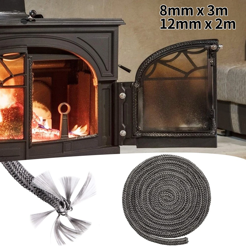 

8/12mm 2M Fireplace Sealing Rope Black Stove Fire Ropes Wood Burning Stove Door Seal High-Temperature Fiberglass Rope Seal