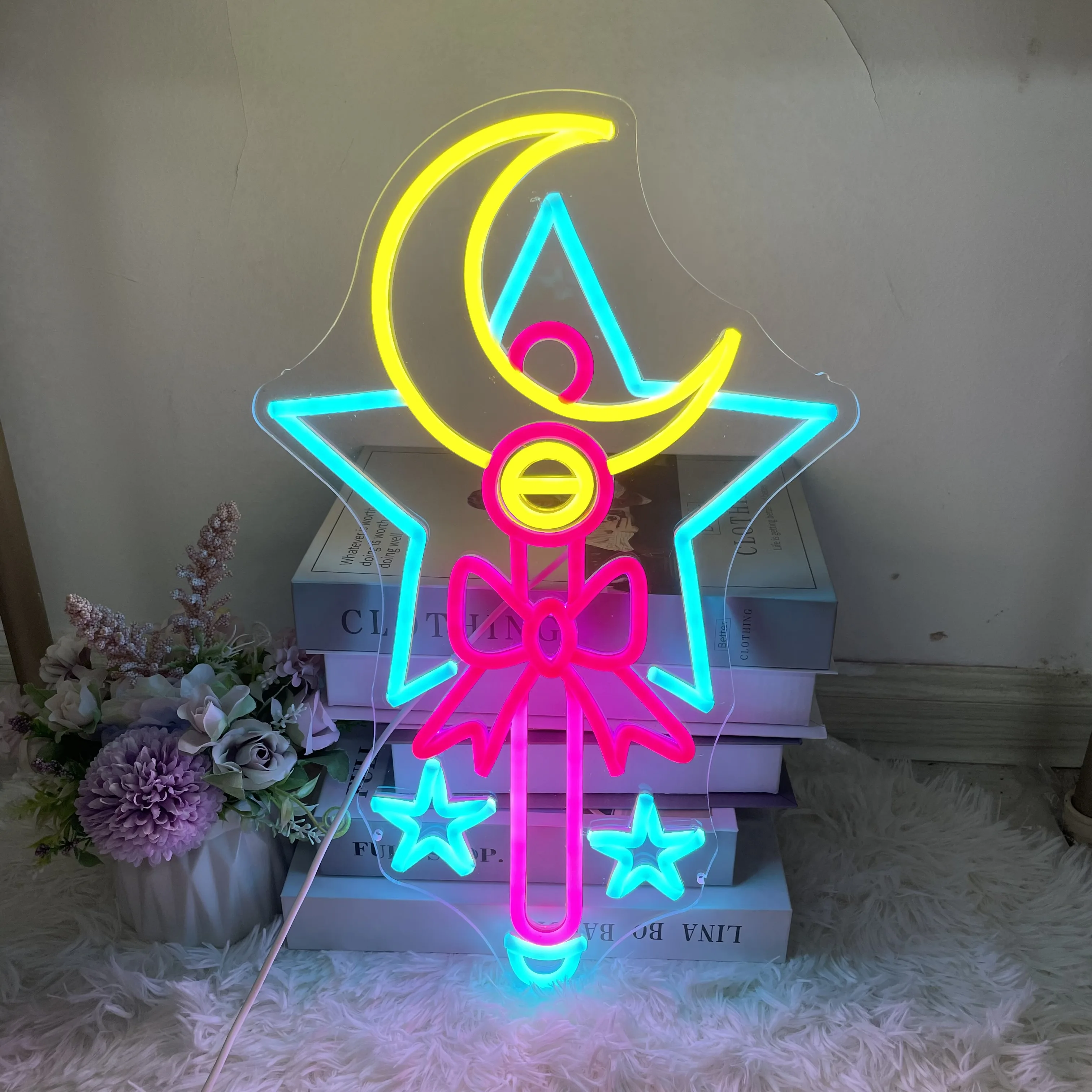 

Custom Magic Wand Neon Sign Moon Anime Neon Sign Beautiful Girl Bedroom Decor for Teen Custom Neon Sign Game Room Decor