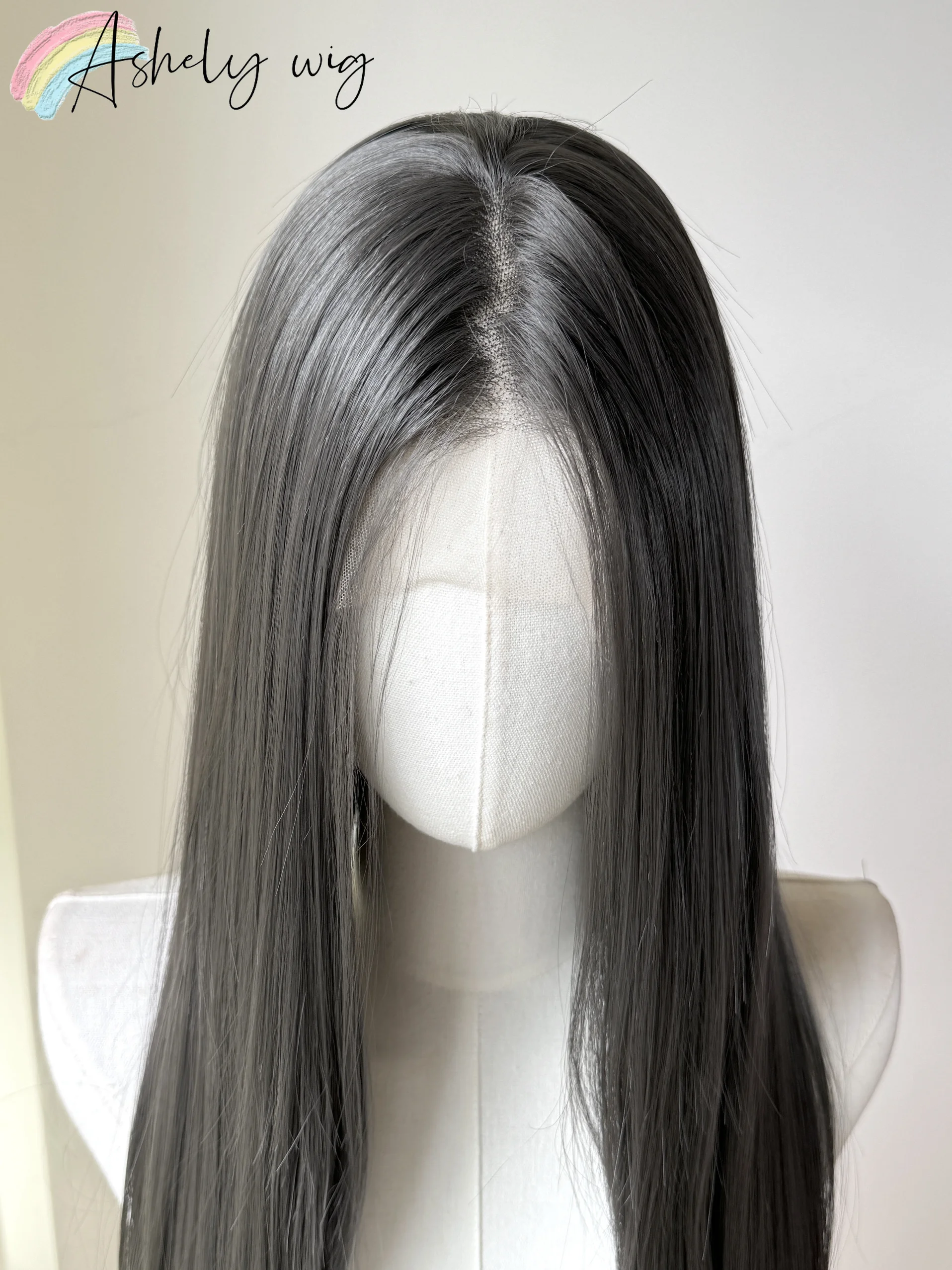 Ashely Gray Black Lace Front Wig 13x4 26inch for Women Glueless Wear and Go Synthetic Lace Front Wig for Daily Use Cosplay