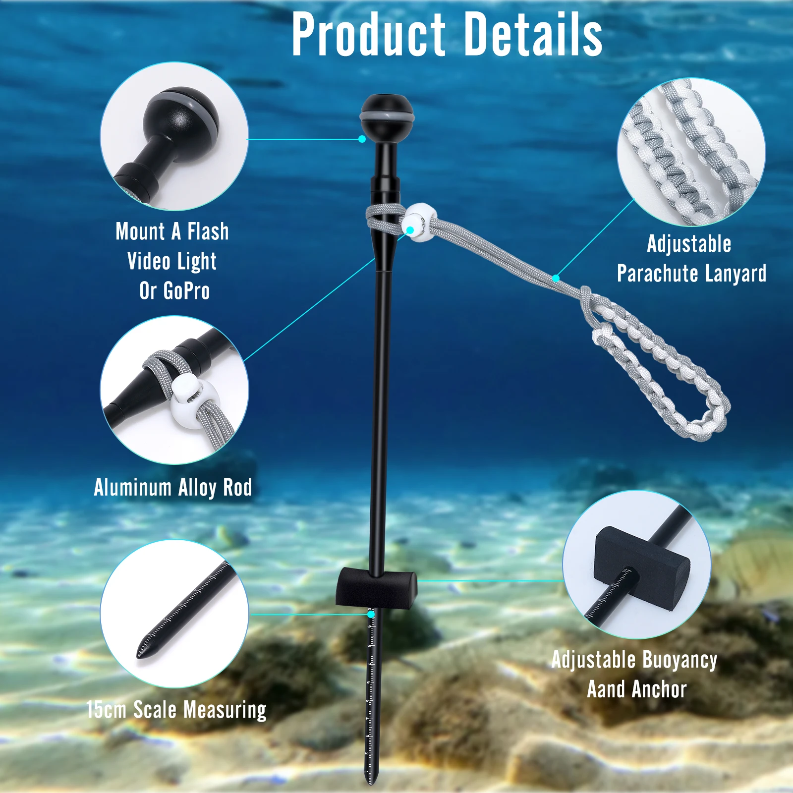 Multi purpose Diving Probe Indicator Rod Underwater Pointer Stick Lobster Stick Diving Light/Gopro Waterproof Shell Bracket