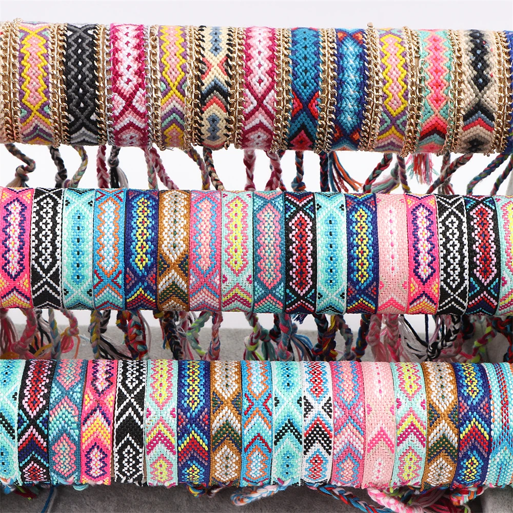 20Pcs/Lot Bohemian National Handmade Braided Cotton Rope Bracelets For Men  Women Wristband Ethnic Anklet Fashion Jewelry Gifts