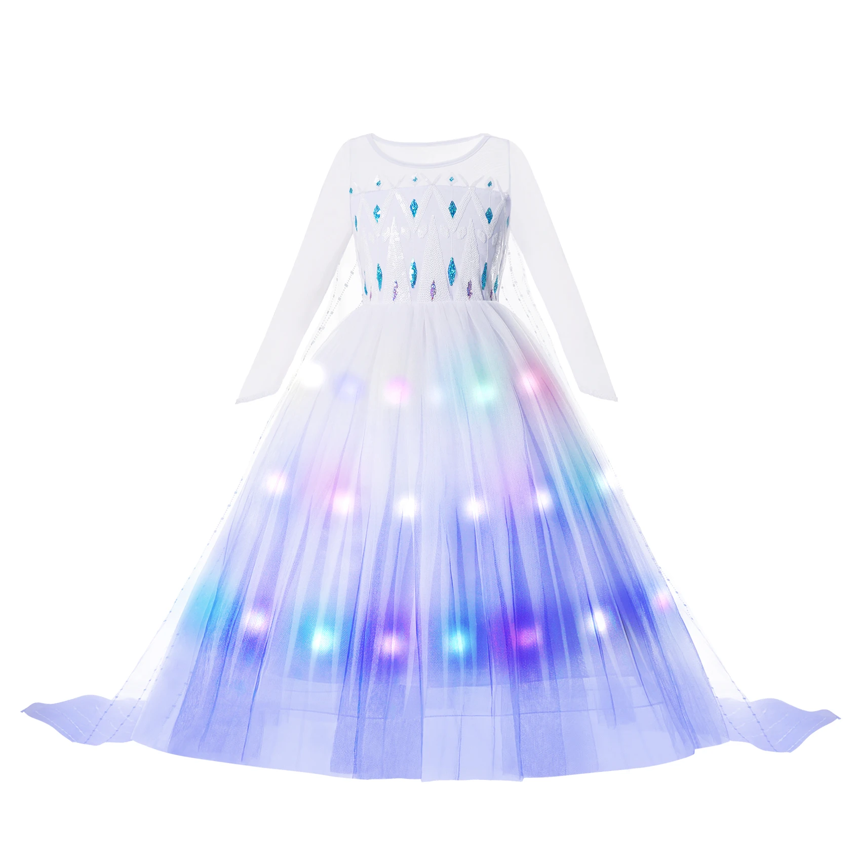 Vestido con luz LED de Frozen de Disney para niñas, disfraz de Elsa, Anna, para Halloween, Aurora, Cenicienta, Bella