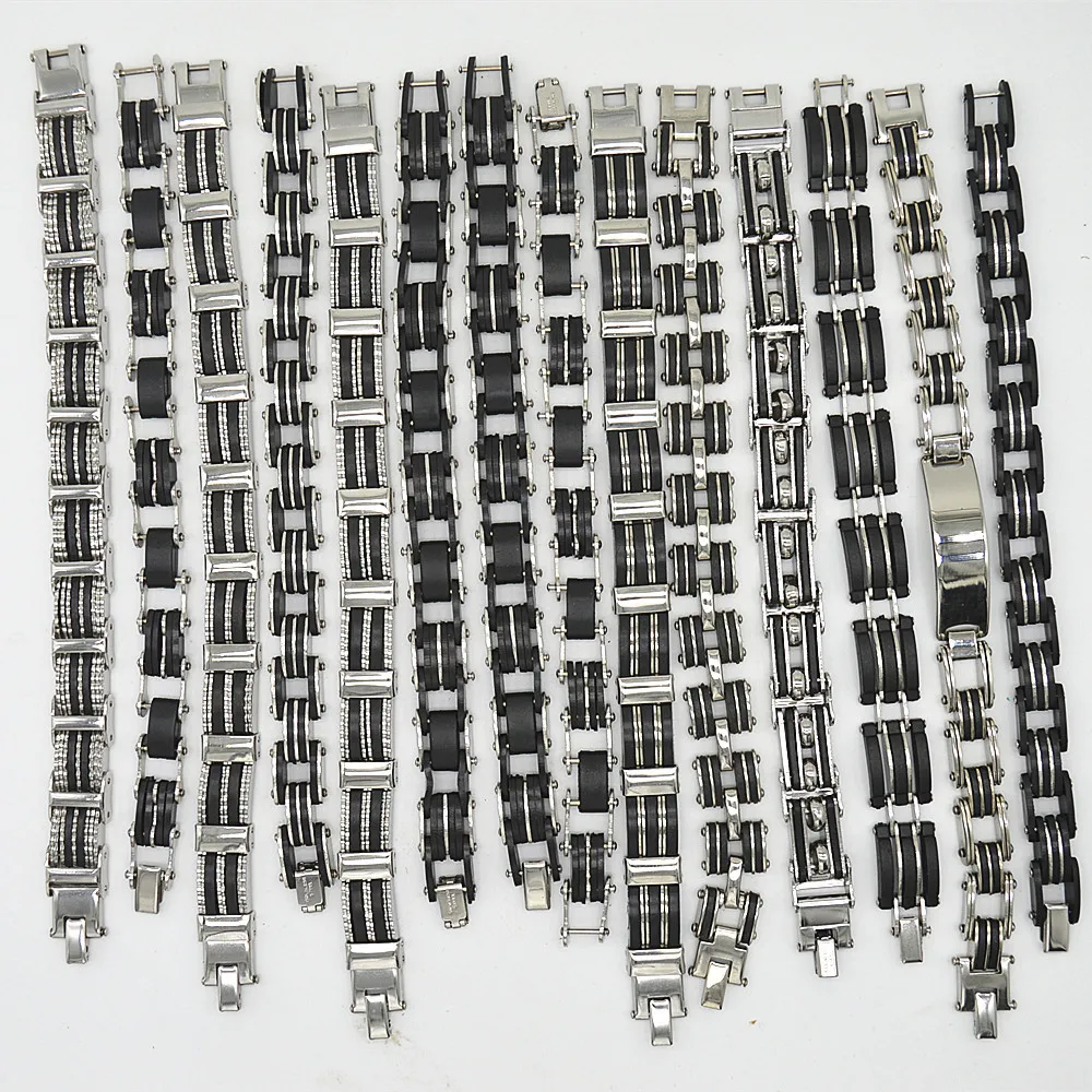 

10pcs/lot Stainless Steel Bracelets Mix Bulk Item Men Man Punk Wristband Male Cuff Bangle Wholesale Party Jewelry Top Gift Favor