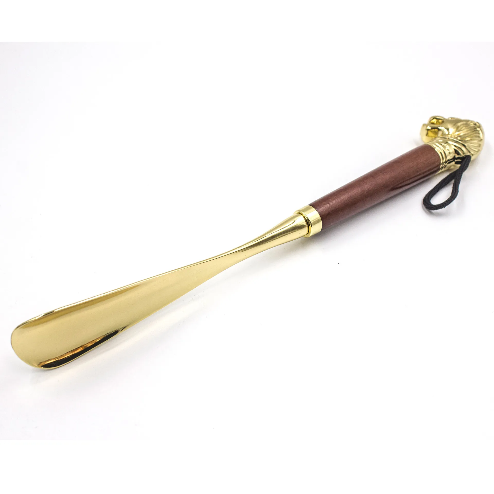 Shoe Horn Retro Durable Lion Head Long Metal Shoehorn Brown Wood Handled Shoe Lifter Spoon Wear Shoes Do Not Bend to Carry Shoes