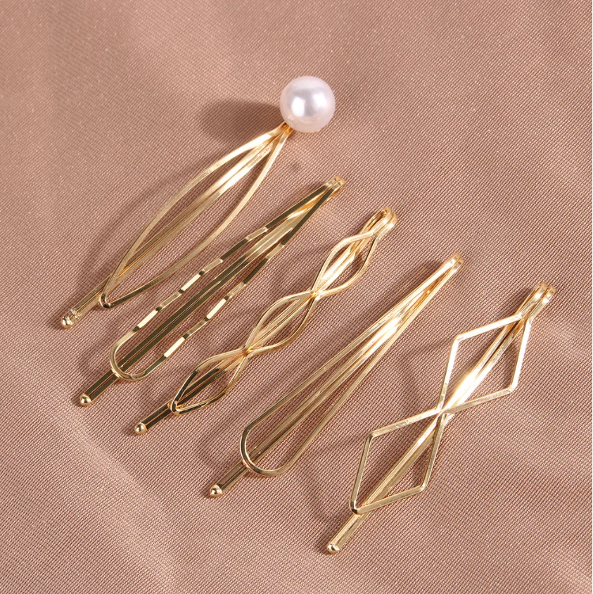 Conjunto de pregadeiras de cabelo douradas presilhas onduladas_voghion.com