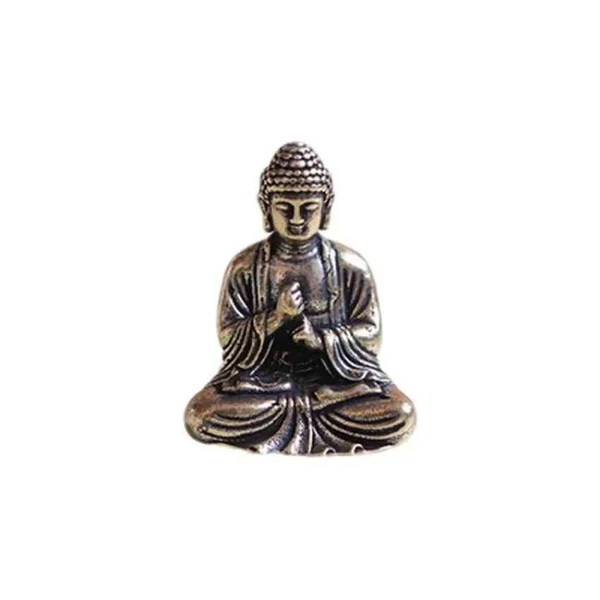 1 Pcs Home Office Desk Decorative Ornament Mini Portable Vintage Brass Buddha Statue Pocket Sitting Buddha Figure Sculpture