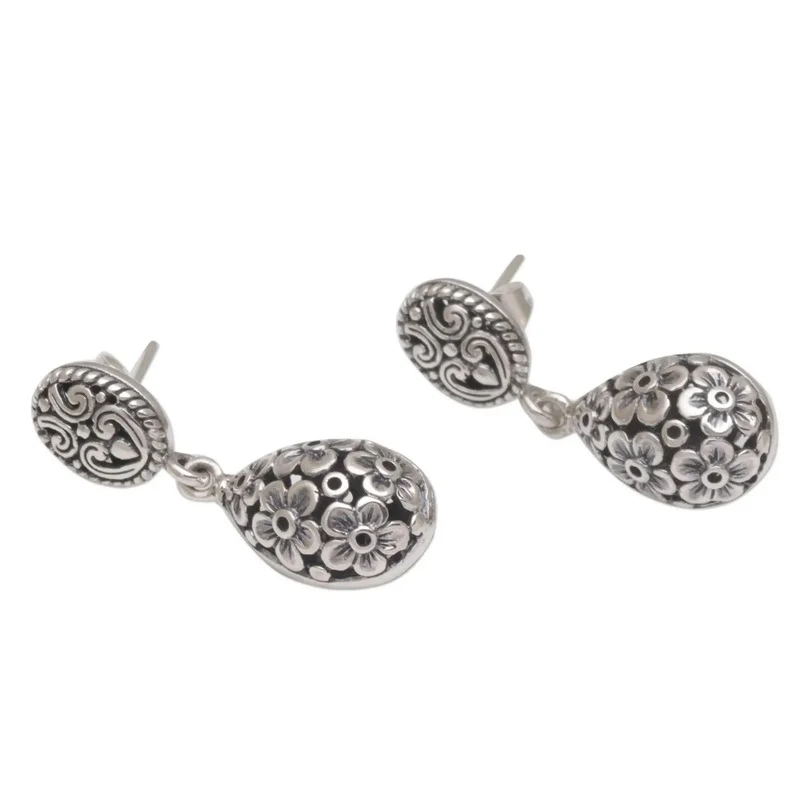 Retro Silver Color Bohemian Earrings Drop-shaped Carved Flowers Dangle Earrings Women Party Wear Jewelry Every Day - Image 3