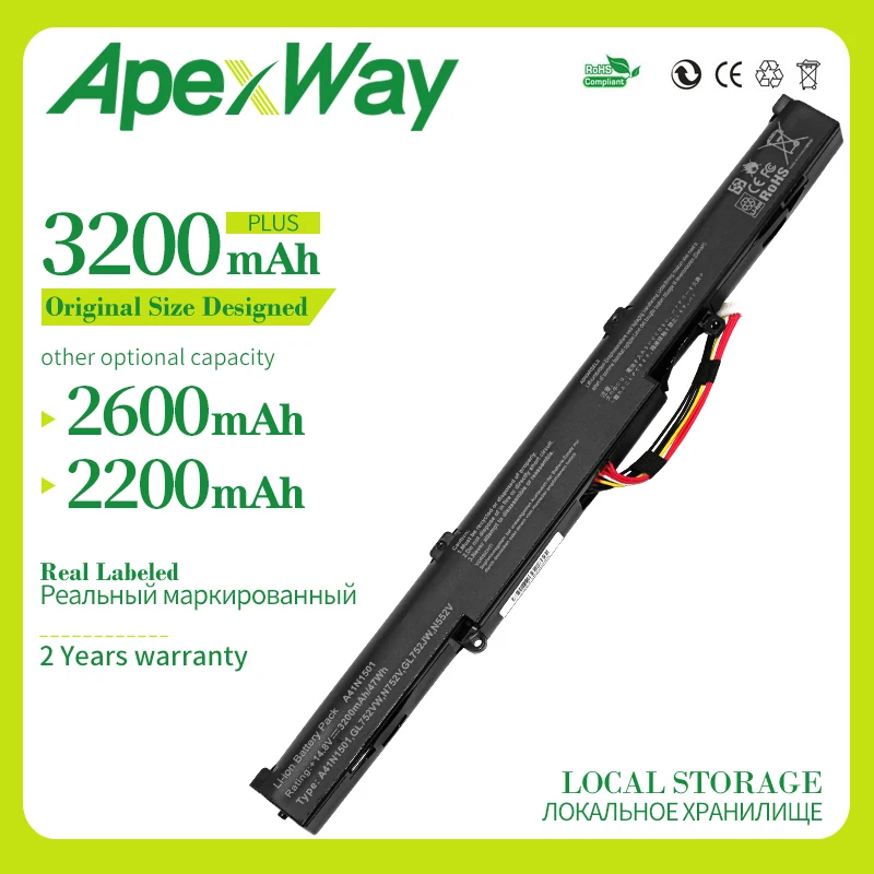 

ApexWay A41N1501 Аккумулятор для ноутбука Asus VivoBook Pro N552VW N552VX N752VX ZenBook Pro 14 UX450 15 UX580 A41Lk9H L41LK2H