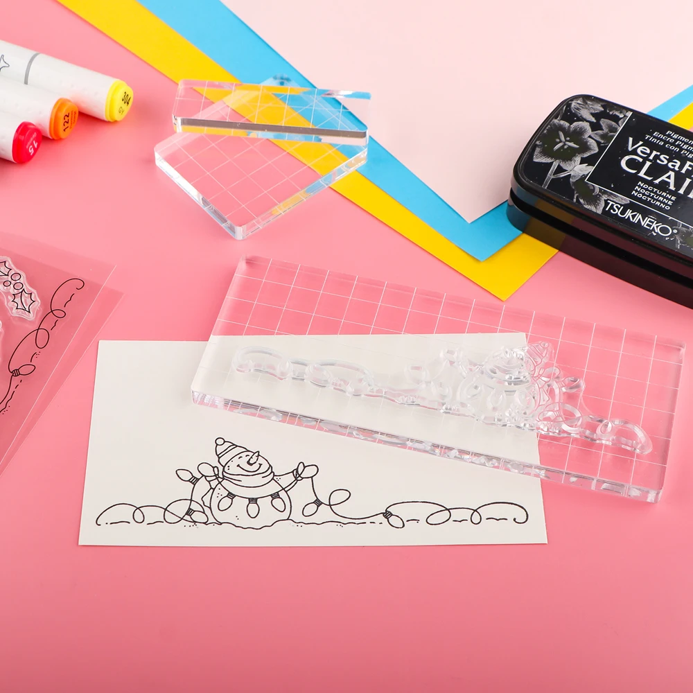 Acrylic Stamp Block 5mm Clear Stamping Tools Set Grid Lines DIY Scrapbooking Crafts Card Making Assorted Sizes 5 Pieces