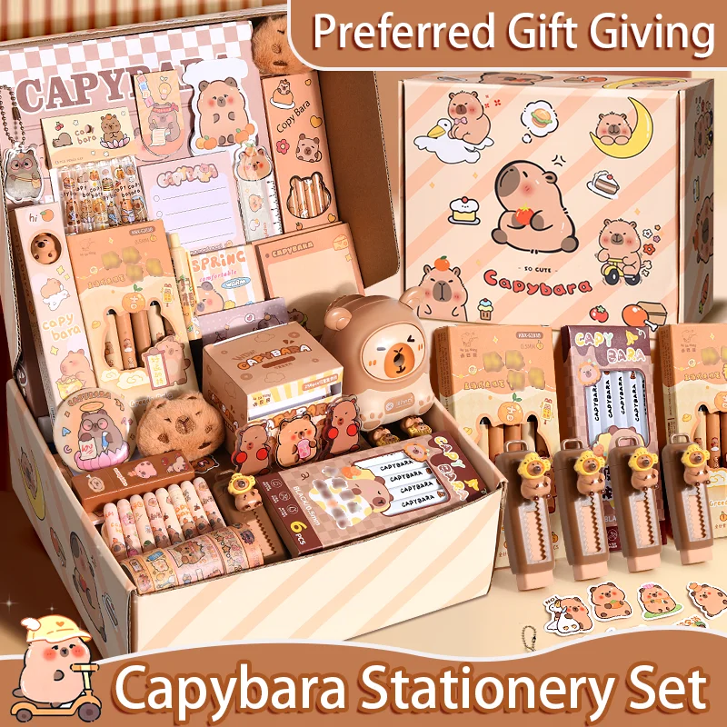 Capybara Themed Stationery Gift Set Stickers Notebooks Pencils Accessories for School Supplies Students Office Durable Creative