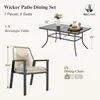 Black Metal Table with Umbrella Hole, Outdoor Rattan Dining Set for Lawn, Garden Sofas 5
