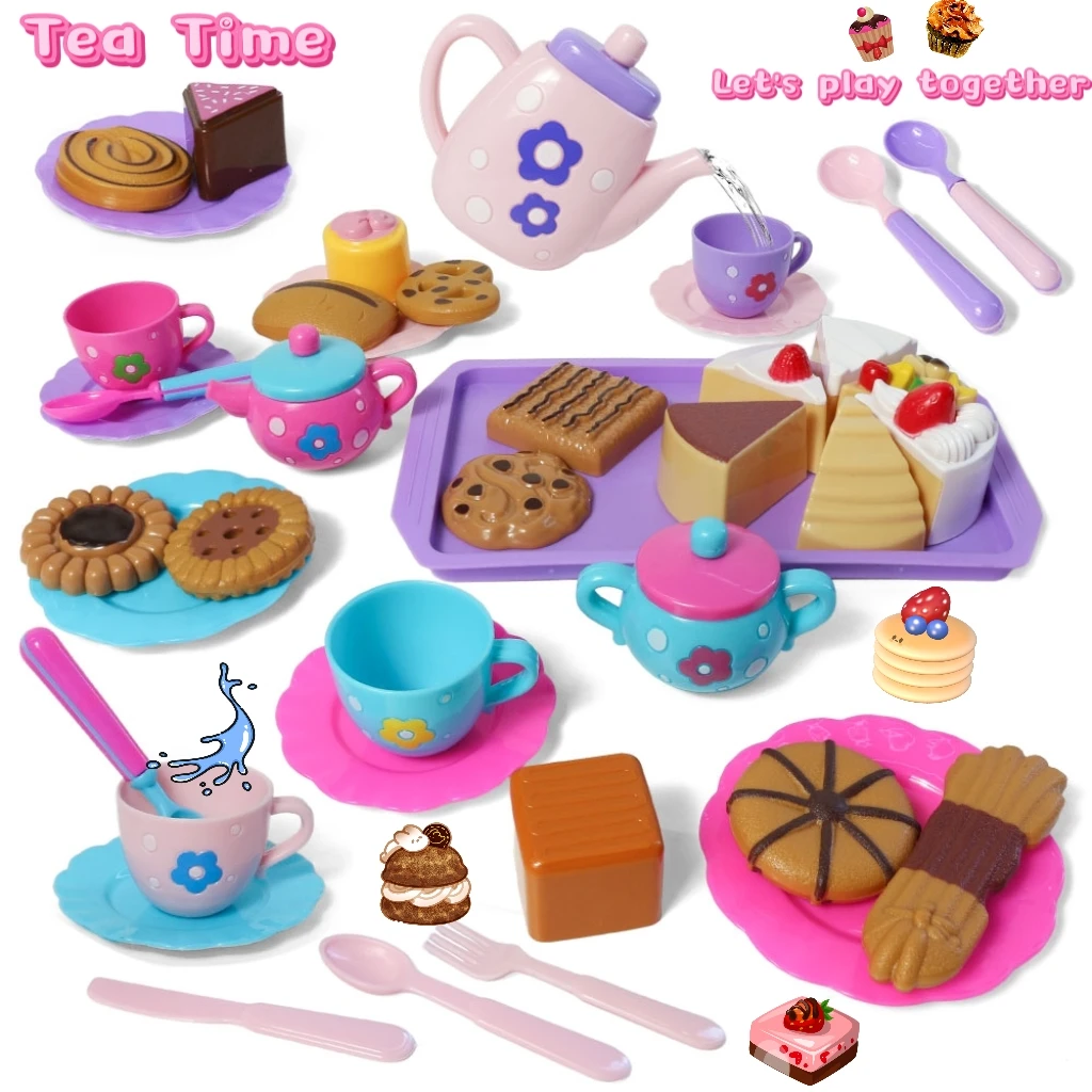 Little Girl Tea Party Pretend Afternoon Tea Dessert Teapot Set Princess Time Playing Kitchen Toys Easter Gifts
