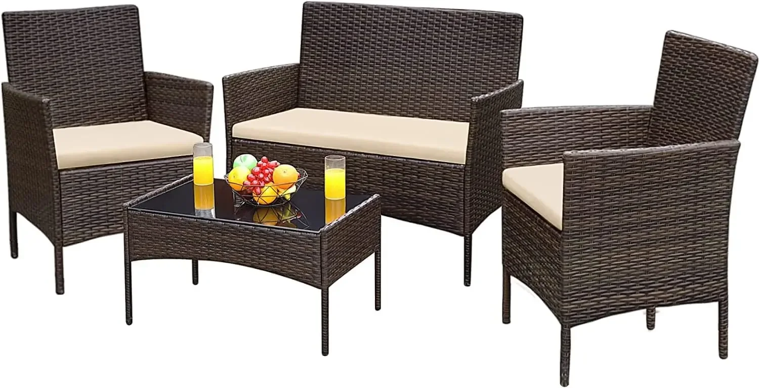 Furniture suppliesGreesum Patio Furniture 4 Pieces Conversation Sets Outdoor Wicker Rattan Chairs Garden Backyard Balcony Porch