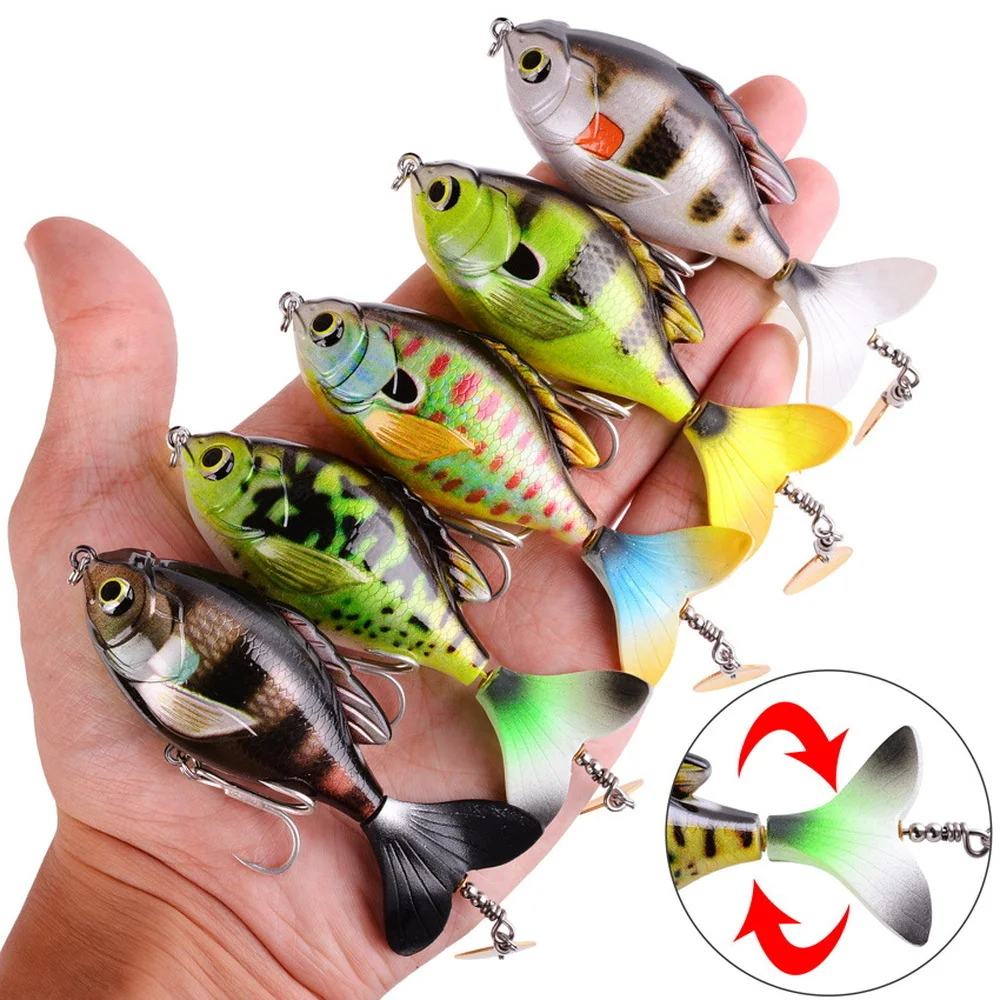 1pcs With Propeller Topwater Fishing Lures 97mm 16.6g Artificial Bait Hard  Plopper Crankbait Rotating Tail Fishing Tackle Gear