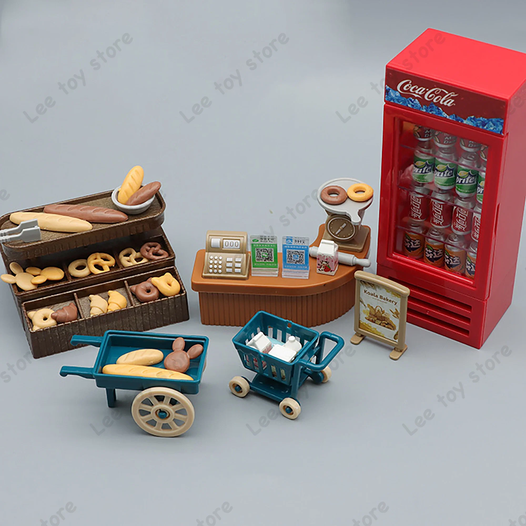 

Miniature Shop Convenience Store Bakery Bread Cool Drink Fridge Cash Counter Handcraft Dollhouse Stand Food Acrylic Display Show