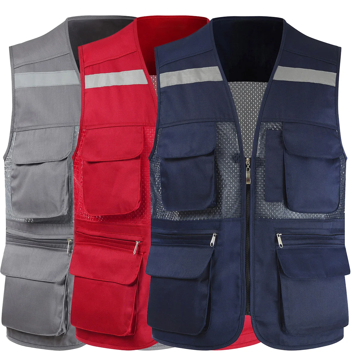 Men's Summer Mesh Fishing Vest Photography Work Multi-Pockets Outdoors Journalist's Vest Sleeveless Jackets reflective vest safety vest high visibility vest