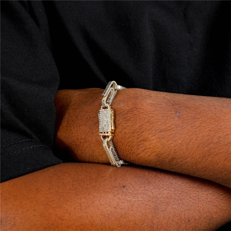 10mm AAA+ Paper Clip Bracelet Hiphop CZ Cuban Link Bracelets Design Gold Silver Color Jewelry Gifts for Women