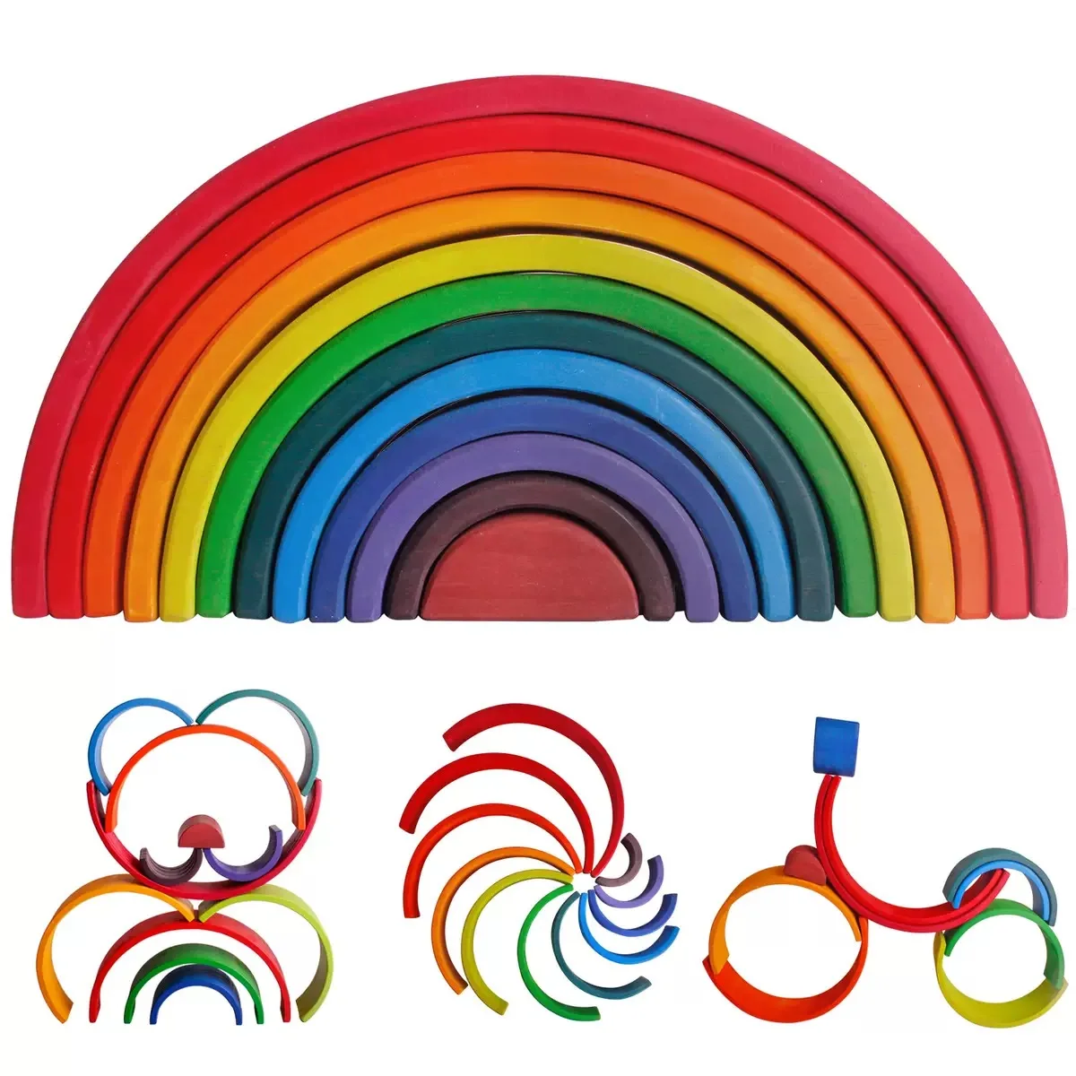 Colorful Wooden Rainbow Stacking Blocks - Montessori-Inspired Educational Toy