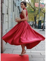 Women's Halter Neck High Waisted Pleated A-line Dress 2026 Sleeveless High-Low Elegant Evening Party Wedding Guest Midi Dresses - Image 3