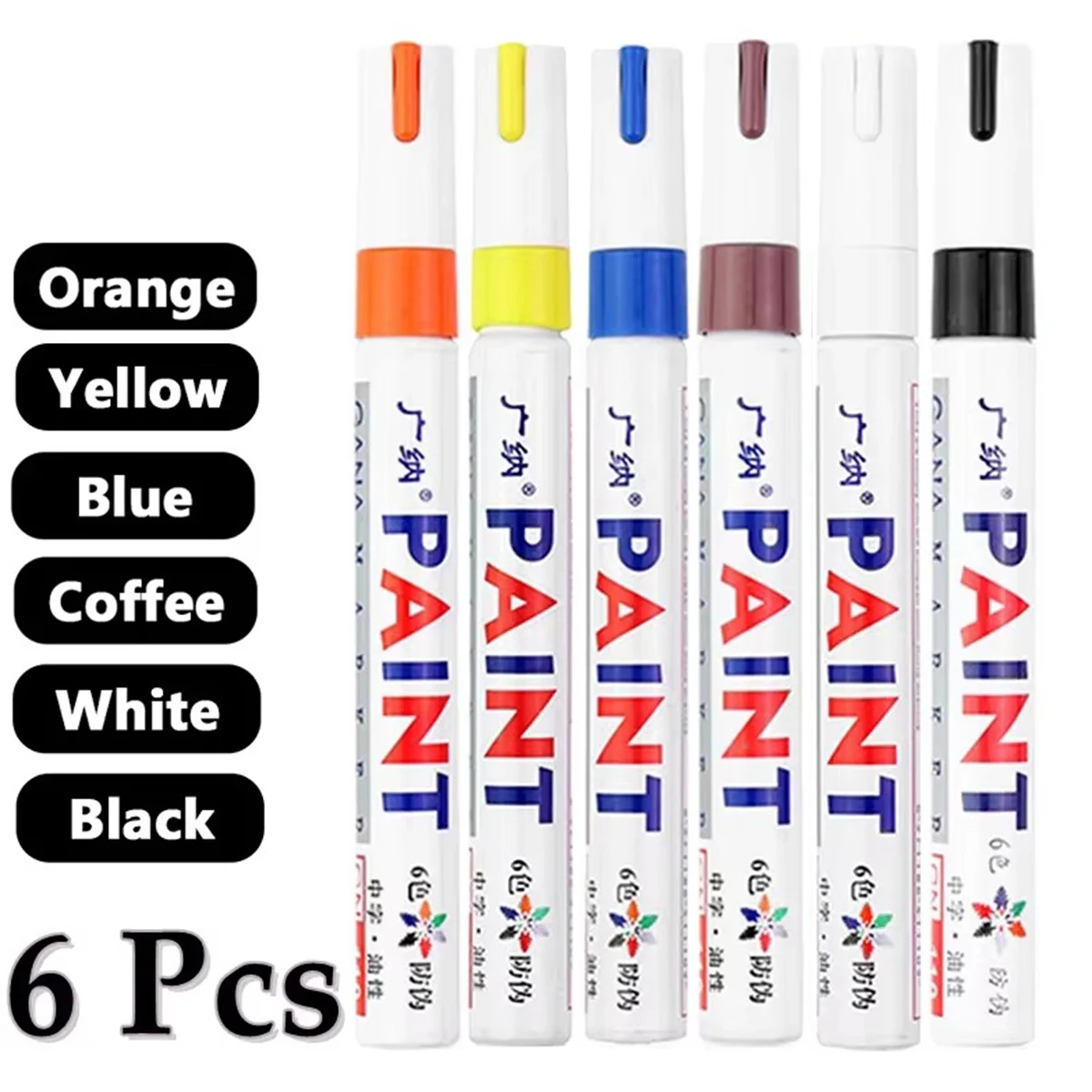 GuangNa 6/12 Stück Bunte Permanent-Farbmarker Wasserfeste Farbmarker für Reifenprofil Gummi Stoff Metall Weißstifte – Detail 13