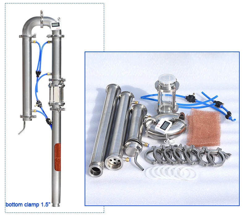 2" Distilling Chiller for Home Brew Use, Distiller Column with Sight Glass for Alcohol Extraction