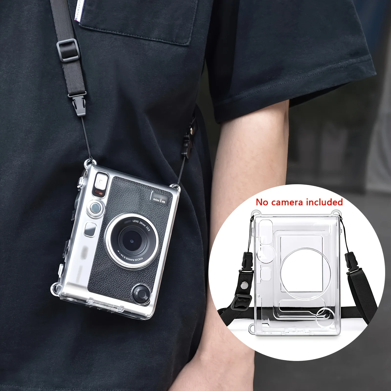 Camera Clear Case action camera cover 1 x for instax Mini EVO Camera with Shoulder Strap-Clear (Camera not included)