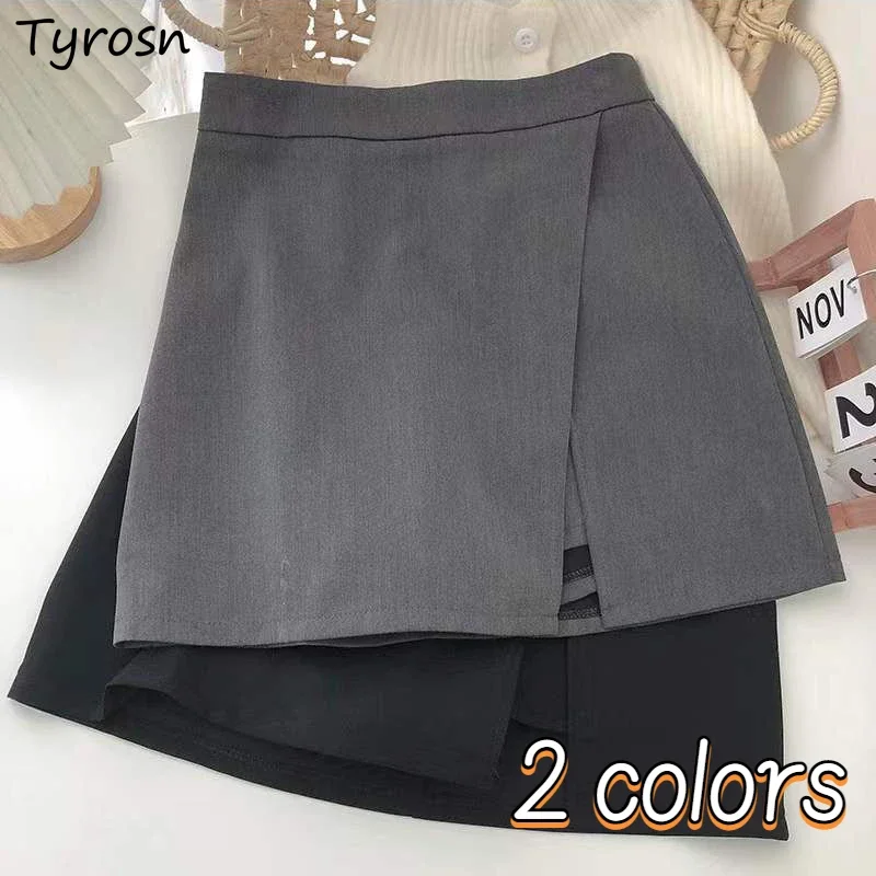 

Mini Skirts Women Asymmetrical Elegant Side-slit Leisure Cozy Lady Minimalist Popular Summer Basic Retro Ulzzang Pure All-match