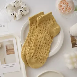 Chic White Lace Ankle Socks - Lightweight, Breathable & Stylish Summer Design - One Size (Yellow)
