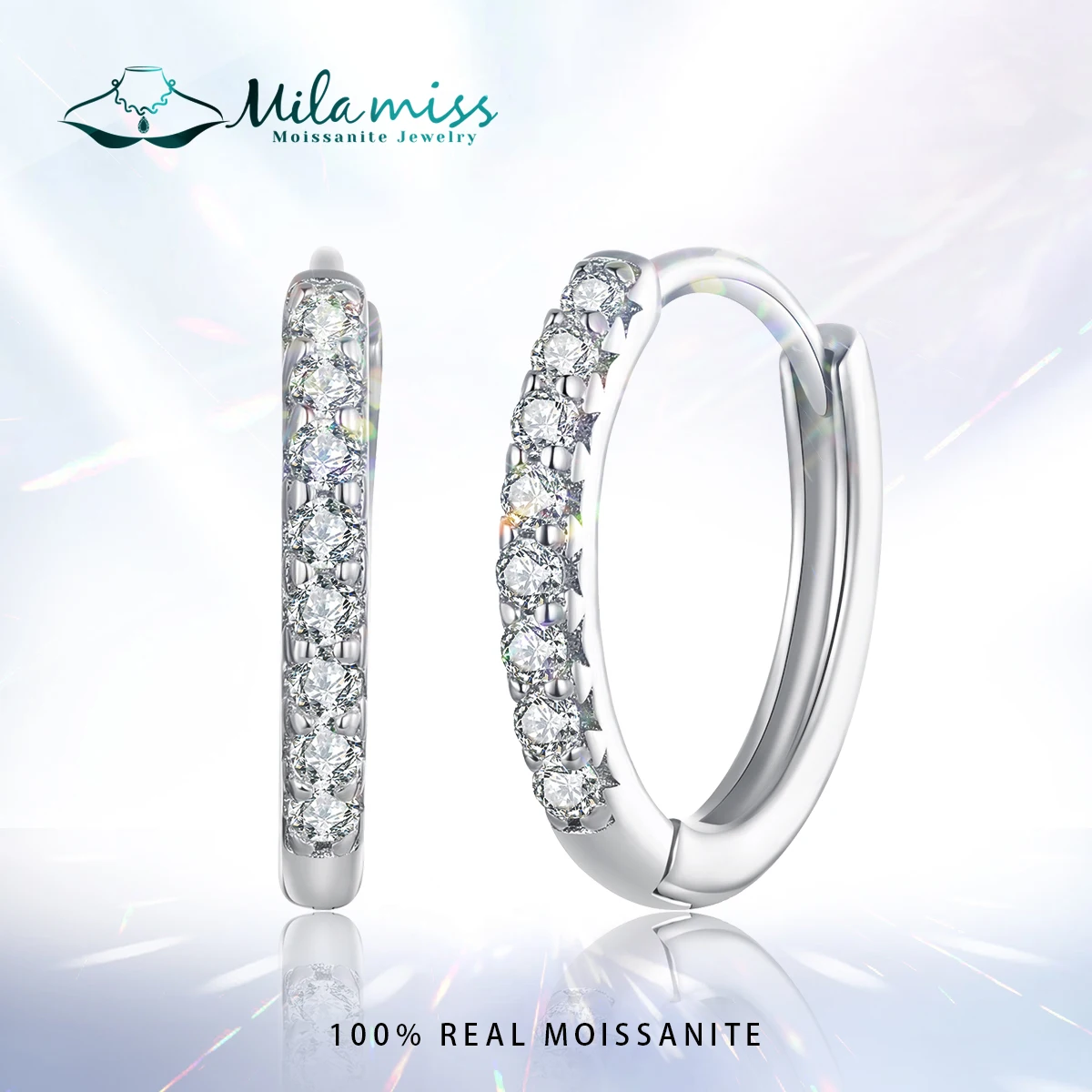 

MILAMISS Moissanite Ear Buckles Sparkling Diamond Round Circle Hoop Earring Clips Platinum Plated GRA Certificated Jewelry Gifts
