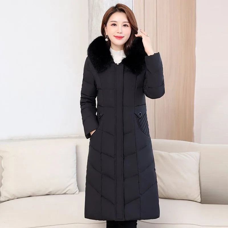 2023 New Women Down Jacket Winter Coat Female Keep Warm Thick Parkas Loose Long Outwear Artificial Fur Collar Hooded Overcoat
