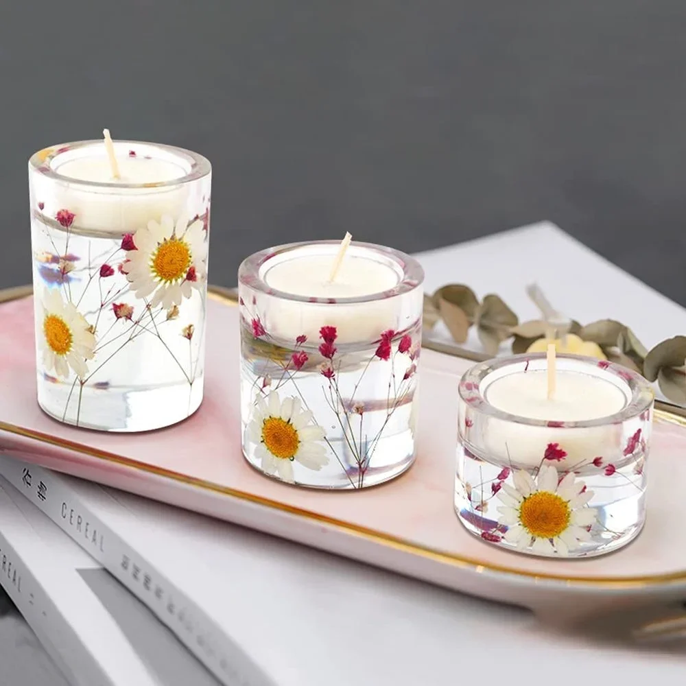 Tea light Candle Holder Resin Mold DIY Cylindrical Candlestick Clay Epoxy Casting Silicone Molds Wedding Party Home Decoration