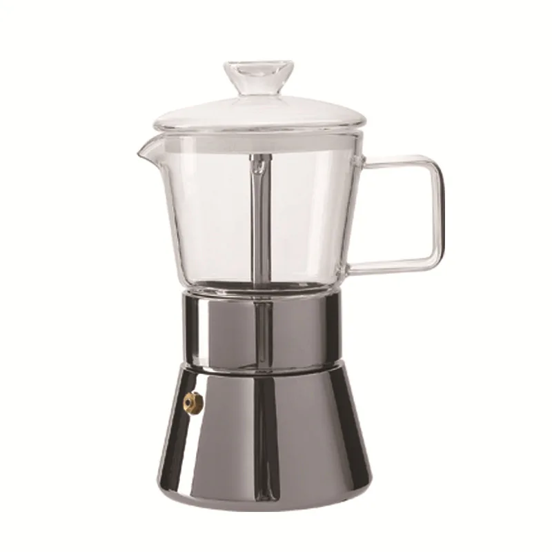 

Eco-friendly Espresso Stove-top Mocha Pot High Borosilicate Glass Stainless Steel Moka Pot Glass Coffee Moka Pot Espresso