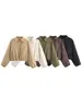 HH Autumn Jacket For Women Elegant Solid Cropped Coat Lapel Long Sleeve Zipper Bomber Jackets Casual Office Lady Basics Outwear