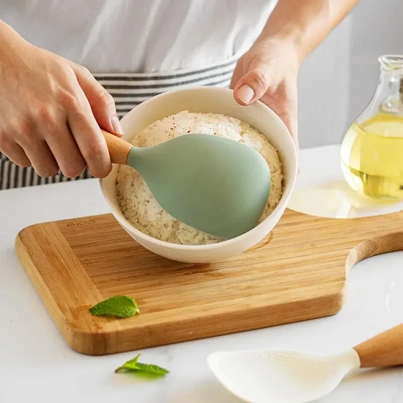 Silicone cooking spoon silicone spoon non-stick cooking spoon anti-scalding pot rice high-temperature-resistant durable kitchen gadgets 1Pc