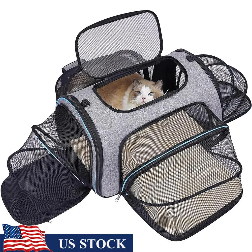 Airline Approved Expandable Soft-Sided Pet Carrier Collapsible Cat Dog Bag with Removable Fleece Pad Multi-Entrance Design