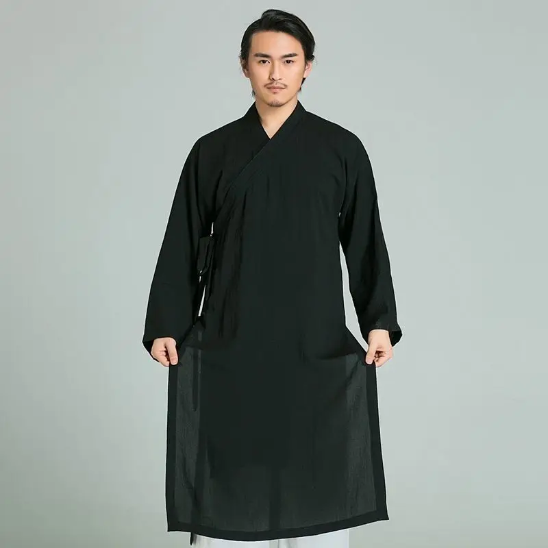 Ming Dynasty Hanfu Men Set Chinese Style Lay Buddhist Clothing Ancient Zen Robe Taoist Long Gown Traditional Costume