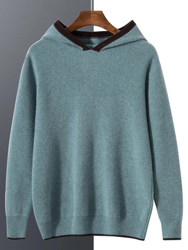 CHICUU Men's 100% Cashmere Sweater Hooded Pullover Autumn Winter Casual Style Clothing Soft Warm Cashmere Knitwear Tops 2