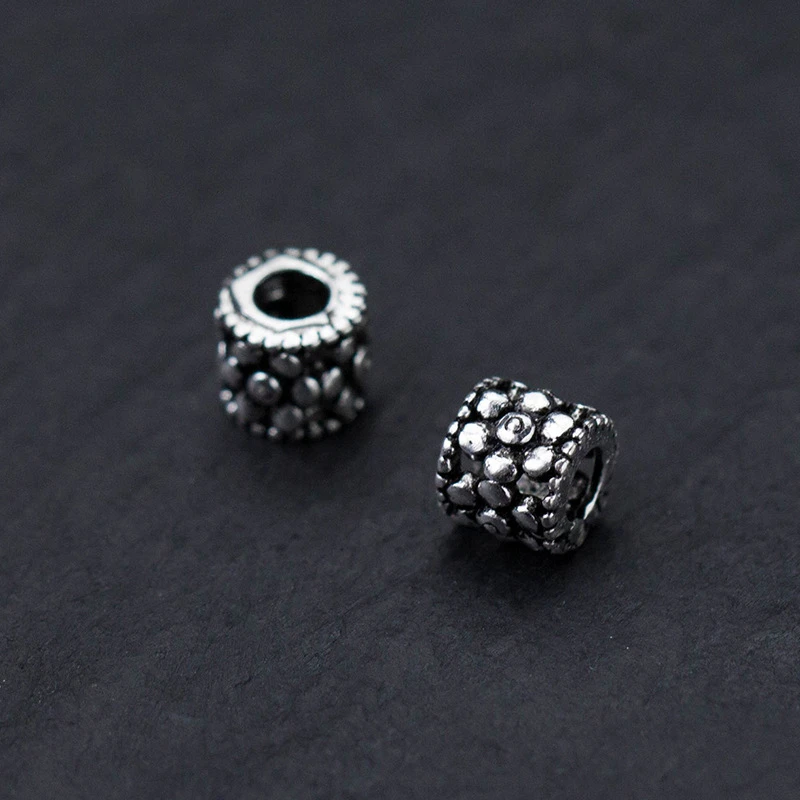 

100% Real Sterling 925 Silver Through-hole Septal Beads Charm Dot Pattern Diy Material Accessory For Bracelet Necklace T0340