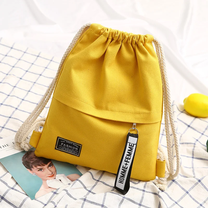 

Canvas Drawsting Backpack Shoulder Bags for Women Female Solid Organizer School Phone Outdoor Sports Bag Handbag Travel Backpack