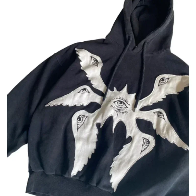 Vintage Hoodie American Y2K gothic pattern zip up winter womens mens hip hop long sleeve coats loose hooded sweatshirt