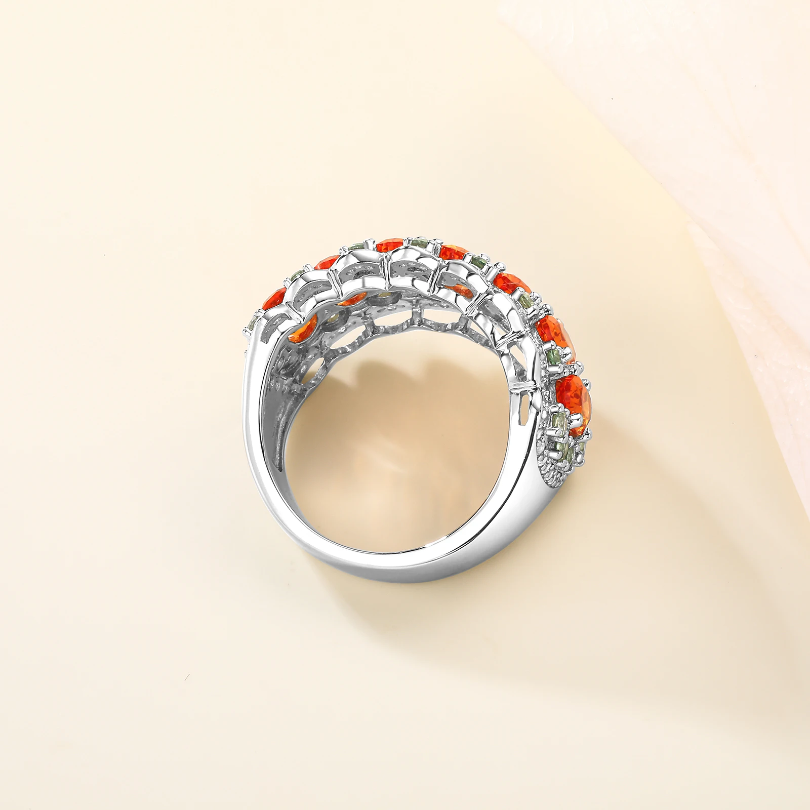 GZ ZONGFA  925 Sterling Silve Band Rings for Women 5.3ct Created Colorful Gemstone Half Eternity Rings Engagement Fine Jewelry