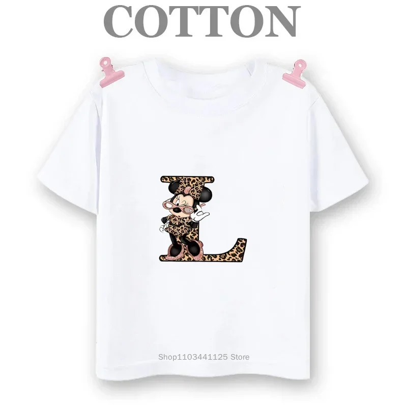 

Disney Mickey Alphabet H- N Cotton T Shirt Summer Fashion Casual Children's Kids Boys T-shirts Round Neck Short Sleeve Top