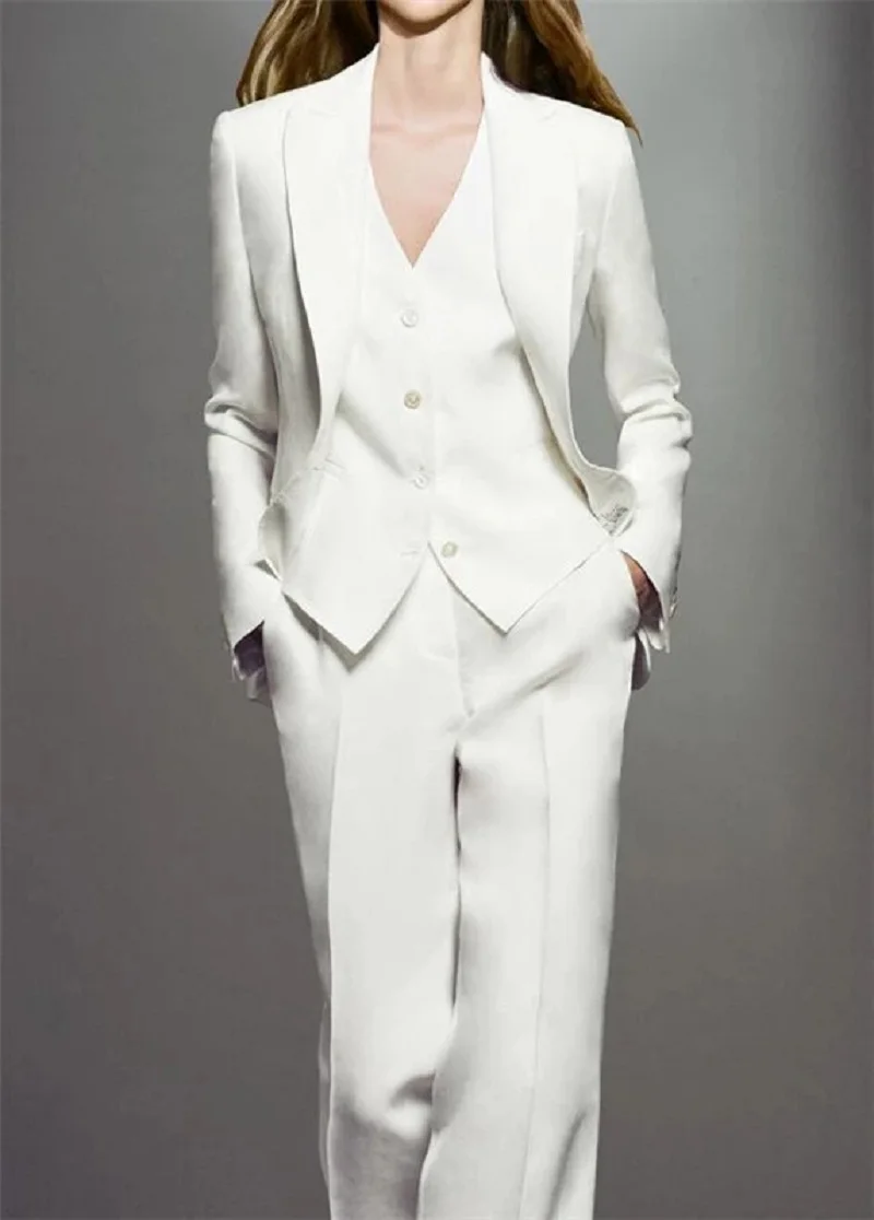 White Women Suit 3 Piece Women PantSuit OL Women's Summer Suit Women Blazer Jacket & Trousers & Vest Suit For Women Set
