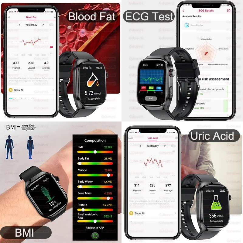 2025 New ECG Smart Watch Women BT Call Heart Rate Blood lipids Uric acid Health Monit Watches AI Voice 650mAh Sports Smartwatch 3